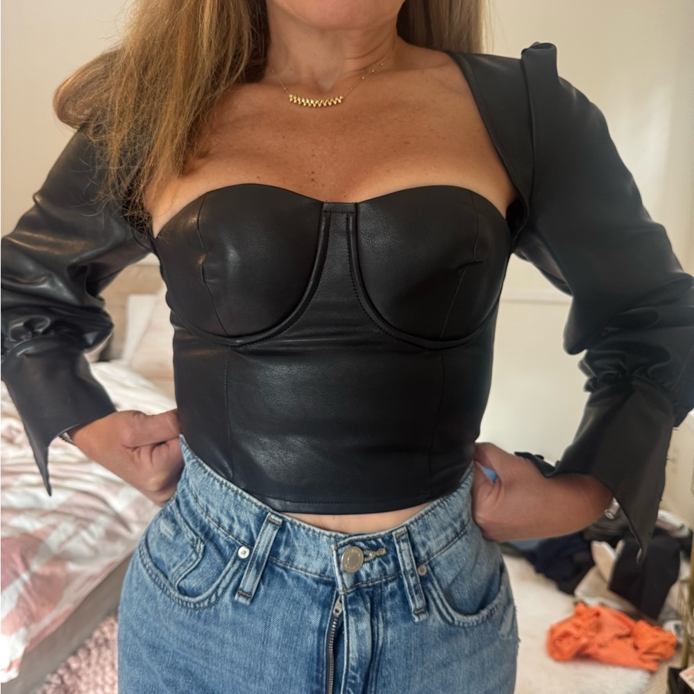REVOLVE Black Faux Leather Crop Top